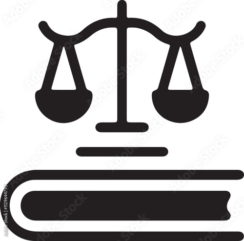 Illustration of a silhouette icon featuring a book and a weighing scale, symbolizing a book about the fundamentals of law