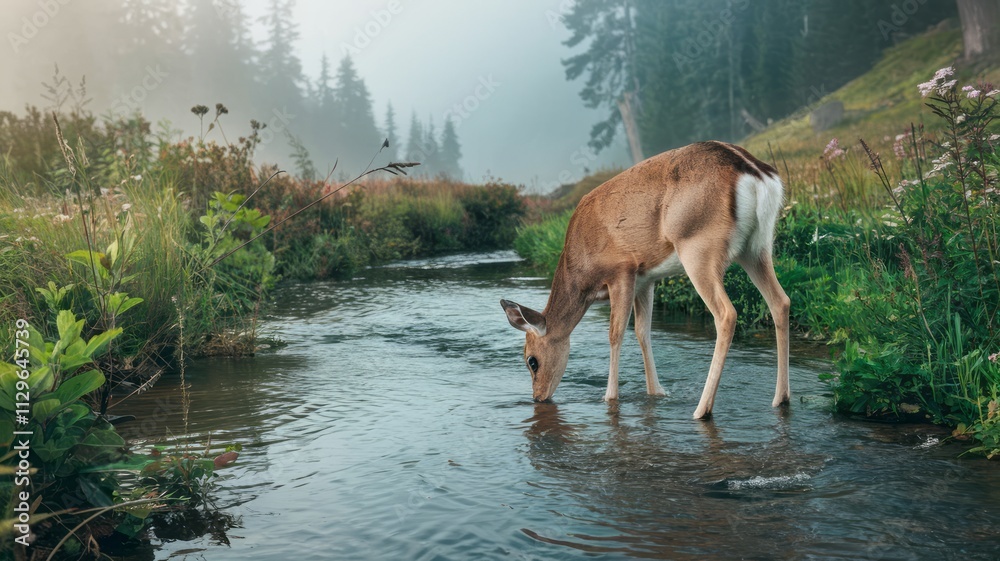 A deer is drinking water from a stream. A deer is drinking water from a stream.
