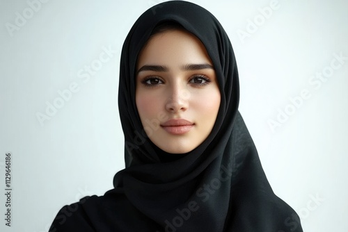 uae dubai 2023 11 07 arabic muslim woman in stylish abaya in white background