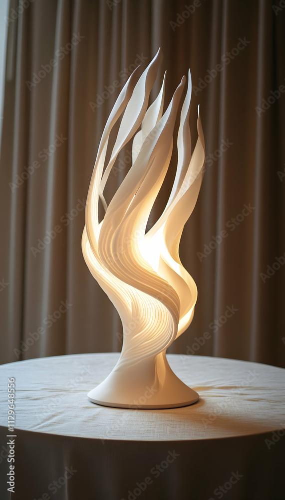 an abstract white sculpture elegantly displayed on a beige tablecloth - an abstract white sculpture elegantly displayed on a beige tablecloth -