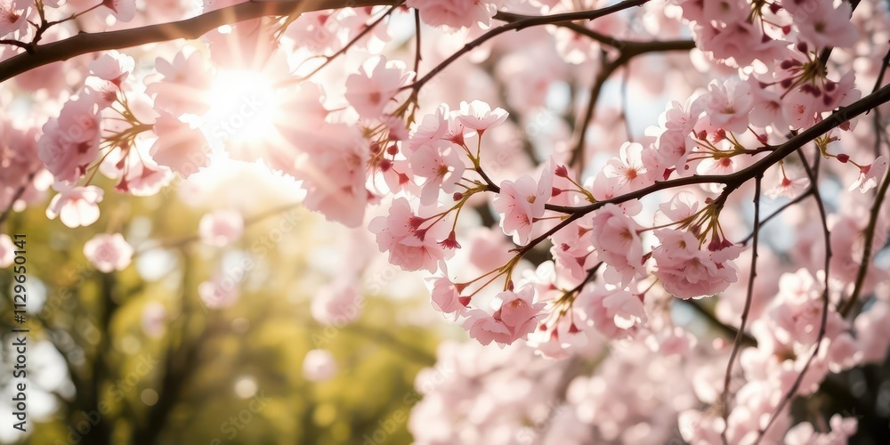 Pink sakura petals gently falling against a blurred background of cherry blossom trees and soft sunlight, harmony, peaceful Pink sakura petals gently falling against a blurred background of cherry blossom trees and soft sunlight, harmony, peaceful