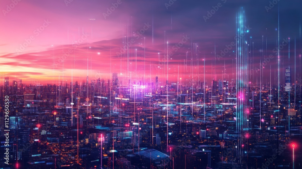 Obraz premium Futuristic Digital Realm, an imaginative world filled with pixelated landscapes, vibrant holograms, and innovative technology elements that inspire creativity and exploration.