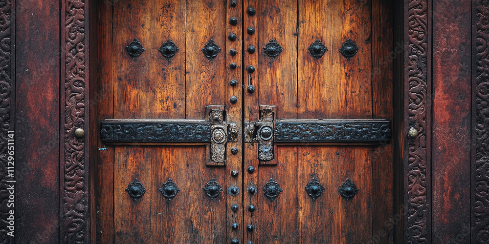 An ornate door in an old Moroccan palace, featuring intricate designs and traditional craftsmanship, embodying the rich cultural and architectural heritage of Morocco. An ornate door in an old Moroccan palace, featuring intricate designs and traditional craftsmanship, embodying the rich cultural and architectural heritage of Morocco.