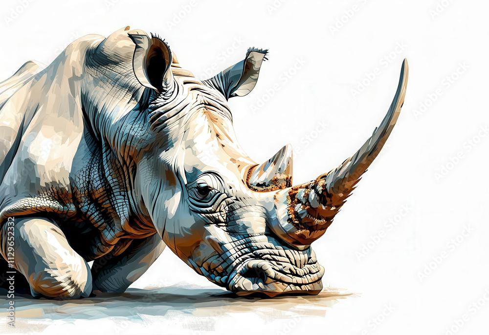 Rhinoceros resting peacefully in a serene natural habitat during daylight hours Rhinoceros resting peacefully in a serene natural habitat during daylight hours