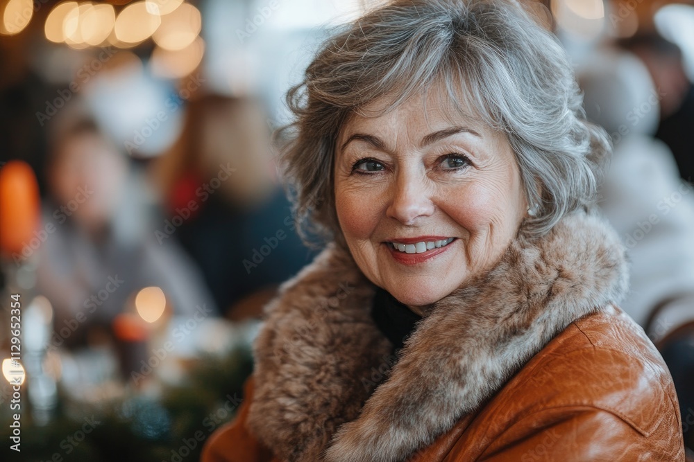 Elegant senior woman smiling at christmas market Elegant senior woman smiling at christmas market