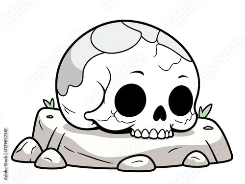 Adorable Cartoon Skull Resting on a Rock photo