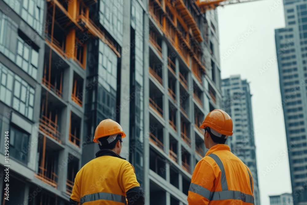 Civil engineer teams collaborate on construction project in modern city. Civil engineer teams collaborate on construction project in modern city.