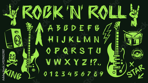 Rock and roll design with guitars and symbols