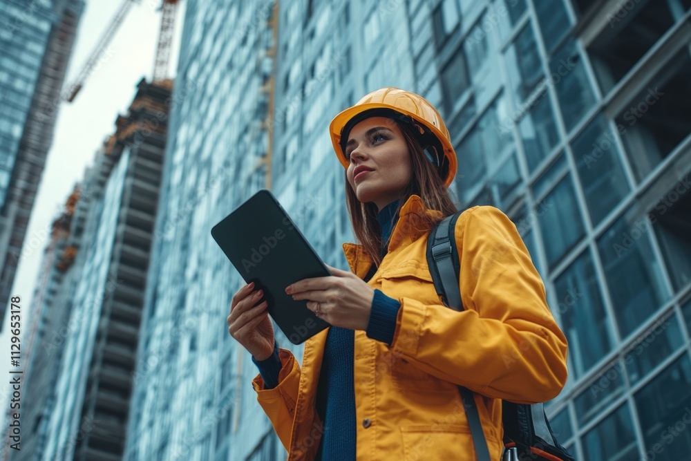 Civil engineer woman closing deal on phone with tablet. Civil engineer woman closing deal on phone with tablet.
