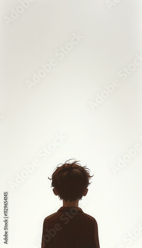 Child gazing thoughtfully into a blank space, reflecting on emotions and dreams with soft, muted background