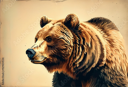 Brown bear portrait showcasing detailed fur texture with a neutral background highlighting the animal's features and natural beauty