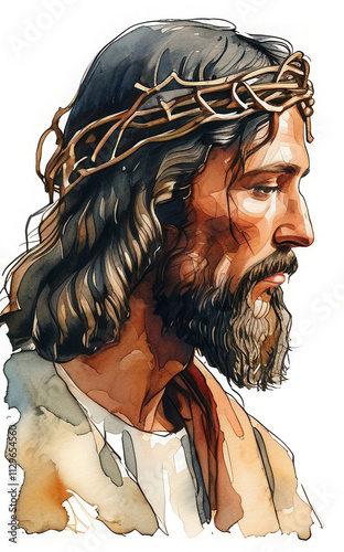 Depiction of a man with a crown of thorns, highlighting a moment of reflection and solemnity