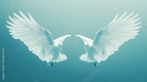Symmetrical serendipity in the skies with white wings on a gentle azure breeze. Serendipity. Illustration