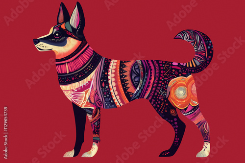 Stylized dog silhouette with vibrant colors and layered mandala patterns creating a visually appealing design photo