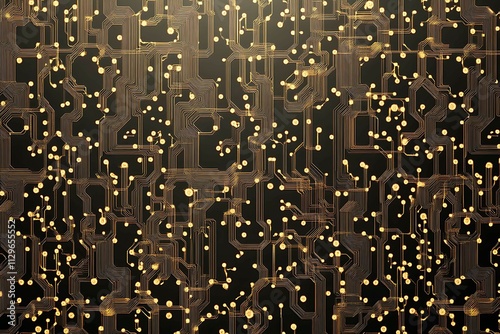 Abstract dark geometric background featuring glowing golden lines and sparkles, creating a modern, futuristic, and elegant design.