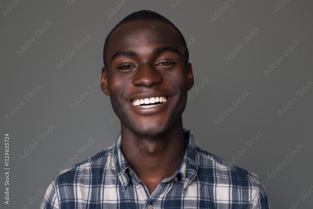 Close up portrait of cheerful young man in checkered shirt. Close up portrait of cheerful young man in checkered shirt.