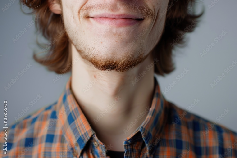 Close up portrait of cheerful young man in checkered shirt. Close up portrait of cheerful young man in checkered shirt.