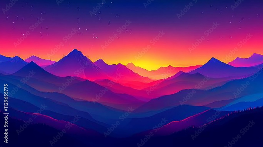 Vibrant sunset over majestic mountain range. Vibrant sunset over majestic mountain range.