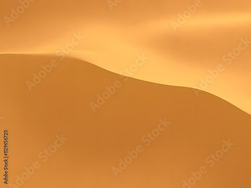 view of smooth desert dunes with flowing, repetitive patterns and soft golden hues