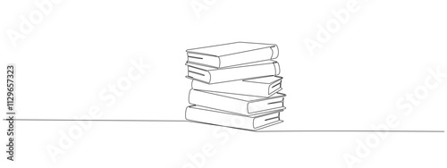 A stack of books in one continuous line. Symbol of library, education, literature, reading in one line style .Vector editable illustration