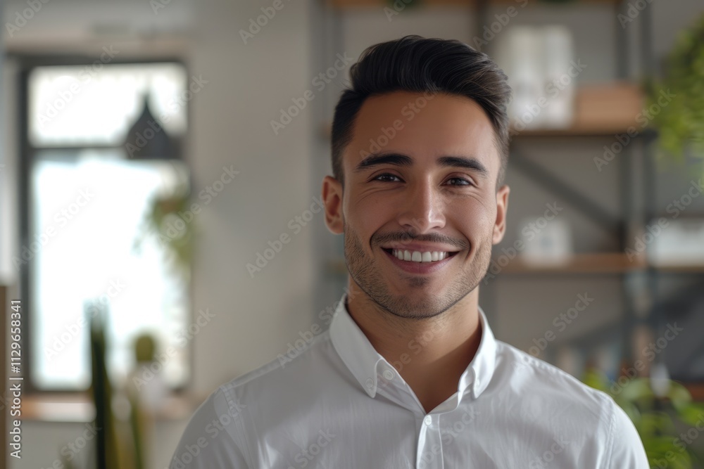 Smiling Latin businessman in office portrait. Smiling Latin businessman in office portrait.
