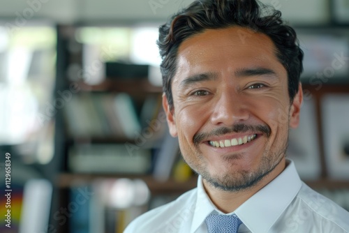 Smiling Latin businessman in office portrait.