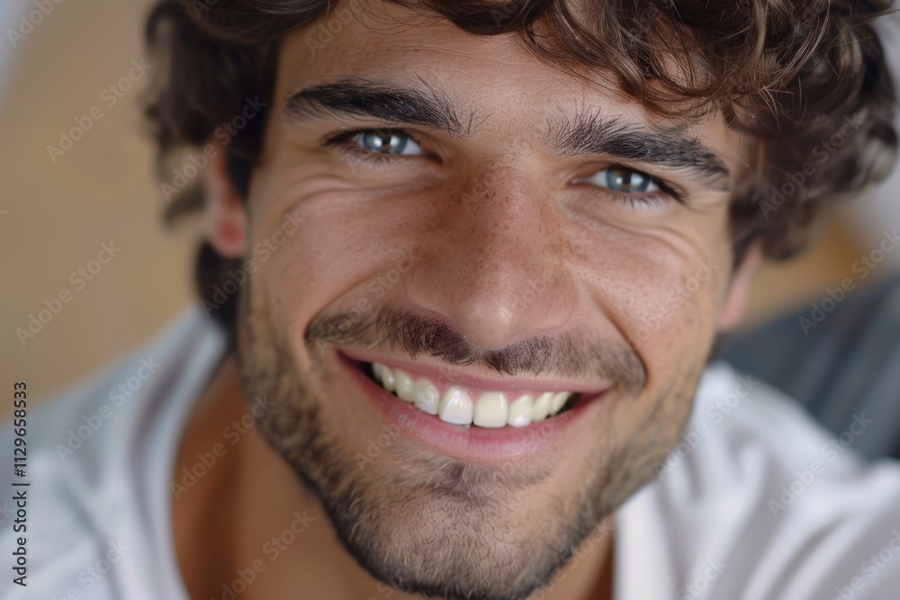 Obraz premium Portrait of man smiling with perfect skin and hair.