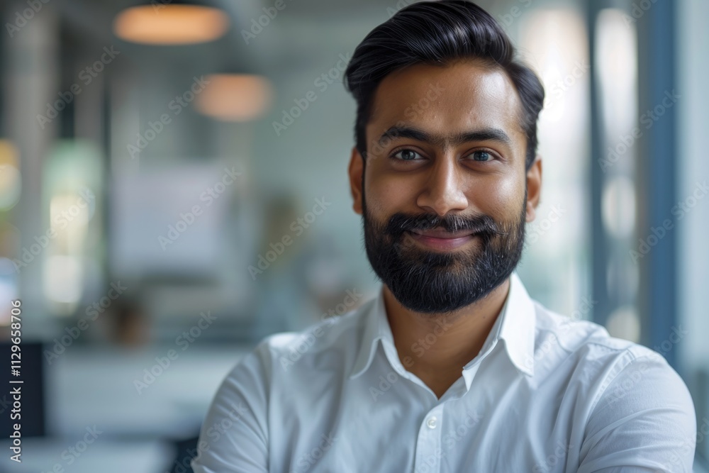 Happy Indian business man posing in office headshot portrait. Happy Indian business man posing in office headshot portrait.
