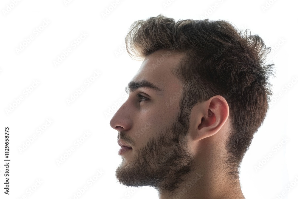 Side view of a handsome man facial portrait isolated on a white background Side view of a handsome man facial portrait isolated on a white background