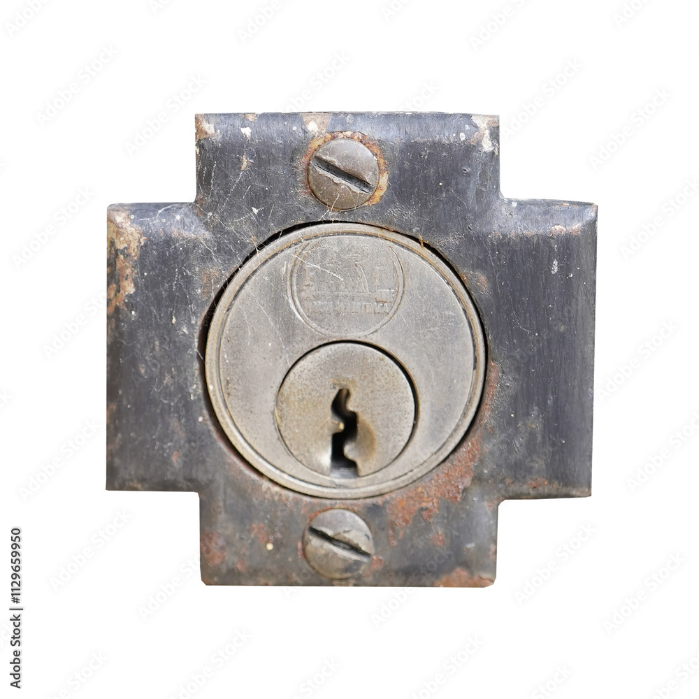 Close-up of an Old, Rusty, and Dirty Metal Lock Detail