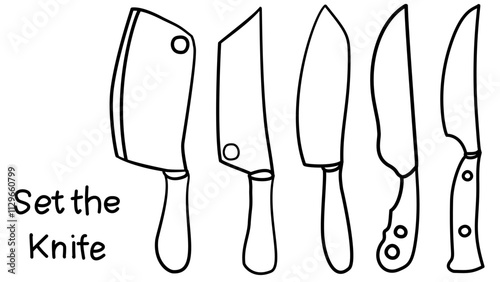 Doodle set knife. knife icons of various types and sizes
