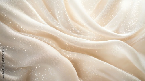 Luxurious ivory silk fabric with sparkling details flowing gracefully, creating an elegant and sophisticated background.