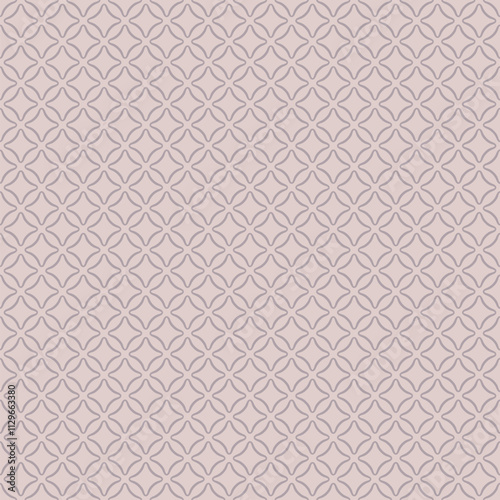 Simple minimalist abstract geometric seamless pattern. Subtle minimal vector texture with small rounded shapes in regular grid, diamonds, rhombuses. Background in soft pink tones. Repeated geo design