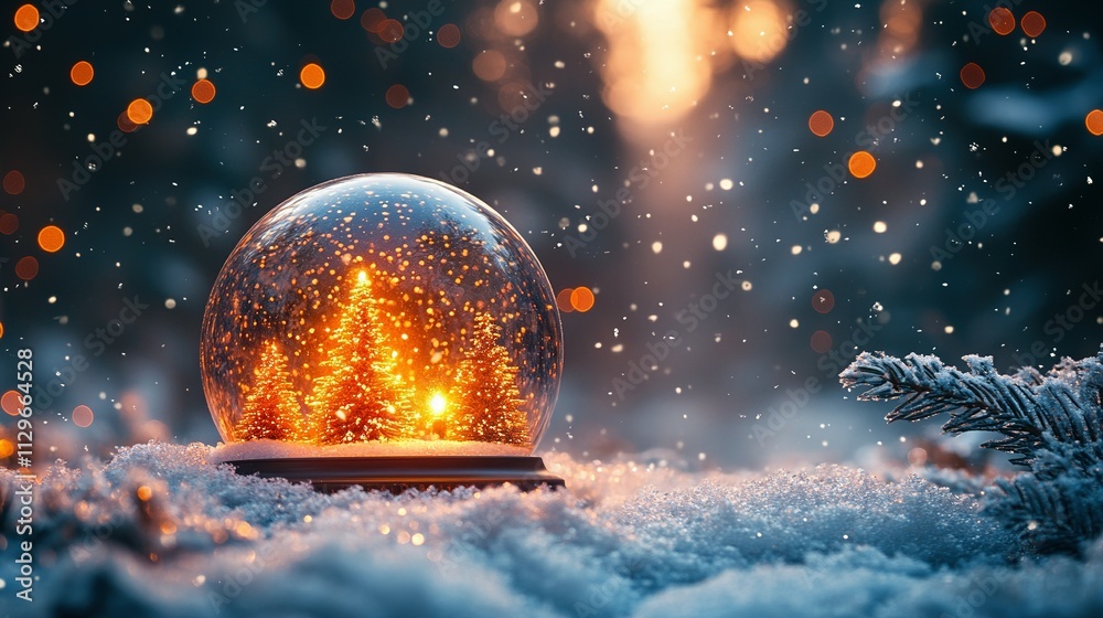 Illuminated Snow Globe Winter Scene with Trees Illuminated Snow Globe Winter Scene with Trees