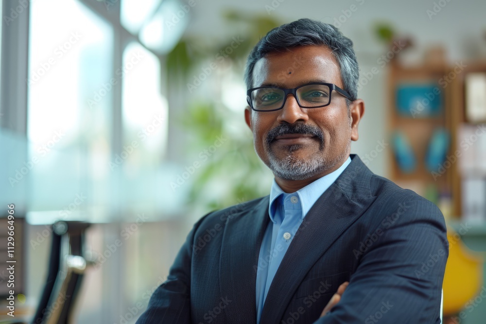 Confident 40 year old businessman in office portrait. Confident 40 year old businessman in office portrait.