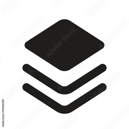 A minimalist digital graphic featuring a white layered geometric design against a dark gray background.