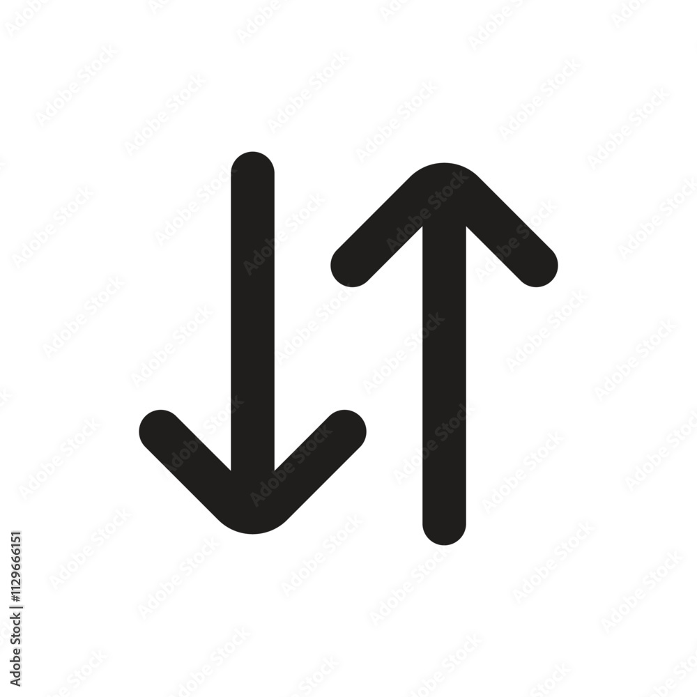 A simple graphic featuring white upward and downward pointing arrows against a gray square background. A simple graphic featuring white upward and downward pointing arrows against a gray square background.