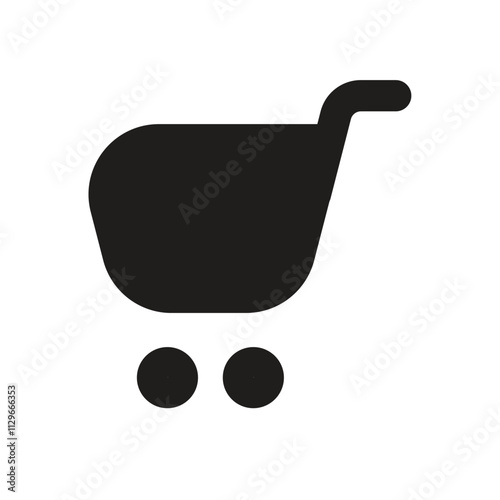 The image shows a pixelated white shopping cart icon against a dark gray square background representing online shopping or ecommerce.