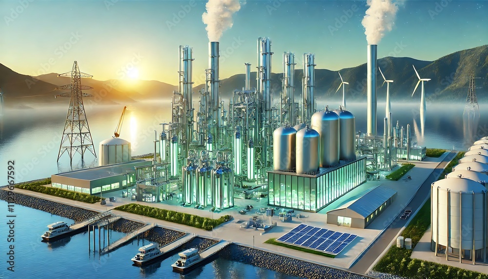 Fototapeta premium Green hydrogen facility with modern infrastructure