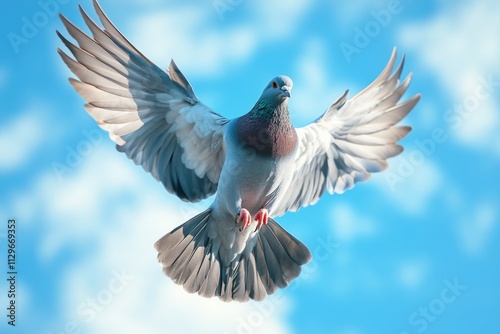 Single pigeon in the air with wings wide open Single pigeon in the air with wings wide open