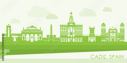 GR7_000_025.epGreen Skyline panorama of  Cadiz, Andalusia, Spain - vector illustrations