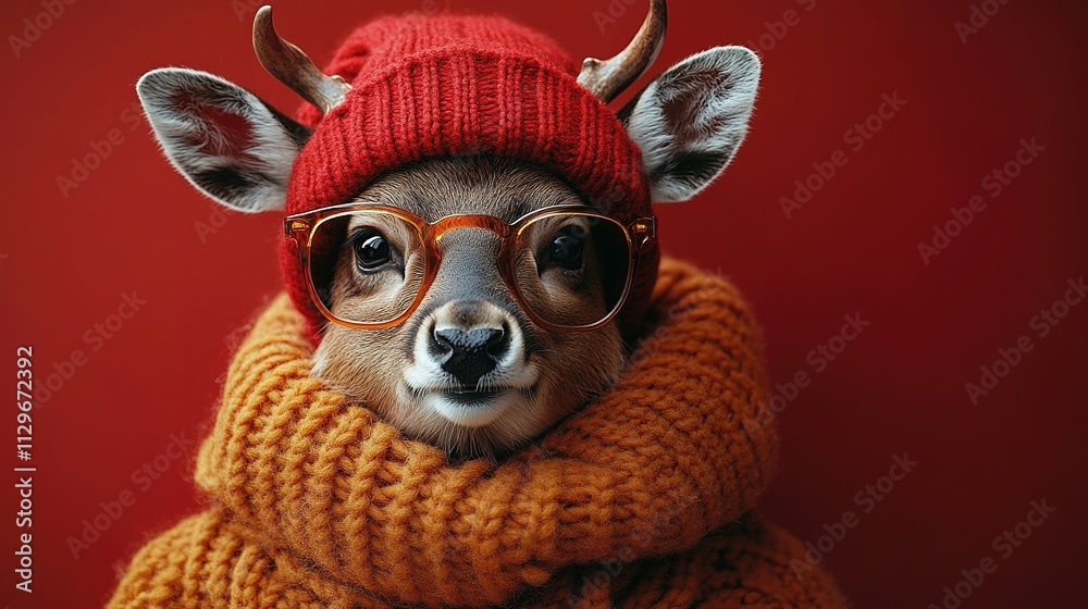 A Fawn Wearing A Red Hat And Orange Scarf A Fawn Wearing A Red Hat And Orange Scarf