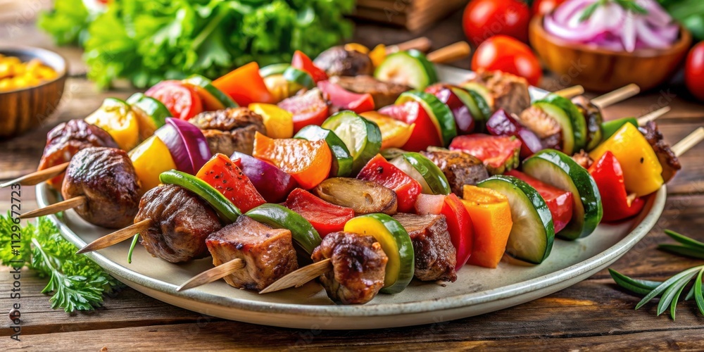 Grilling delicious beef kebabs at a summer barbecue outdoor Grilling delicious beef kebabs at a summer barbecue outdoor