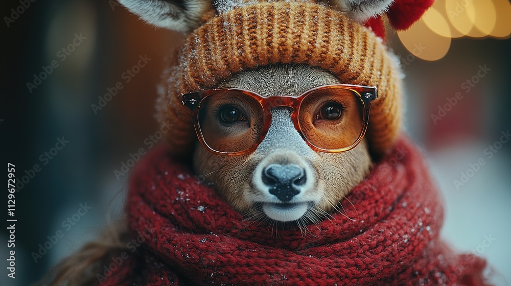 A Deer Wearing Winter Clothes And Glasses A Deer Wearing Winter Clothes And Glasses