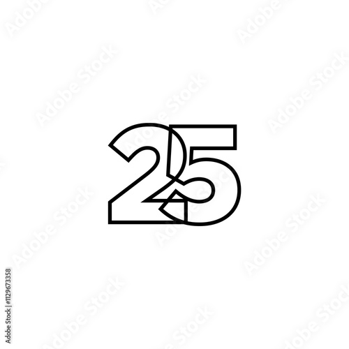 Number twenty five icon with continuous line. One line icon. Vector illustration.