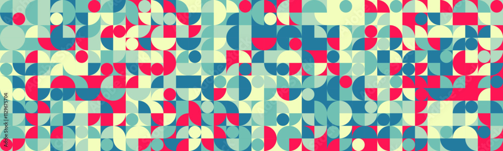 Minimal geometric design with abstract shapes and textured mosaic. Perfect for modern posters, textile prints, and seamless background patterns.