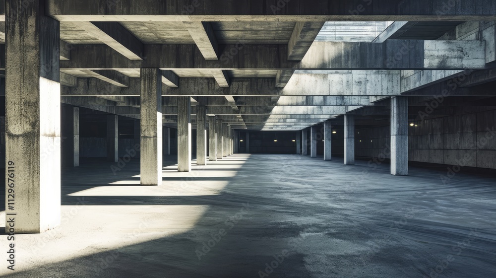 Concrete architecture with car park, empty cement floor. Concrete architecture with car park, empty cement floor.
