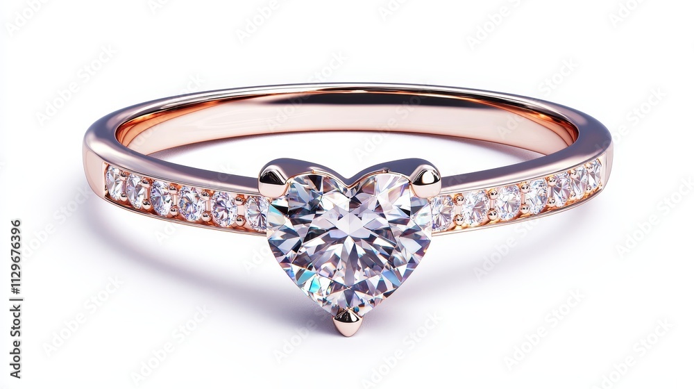Elegant diamond ring with heart-shaped vector accents, romantic theme, isolated white background Elegant diamond ring with heart-shaped vector accents, romantic theme, isolated white background