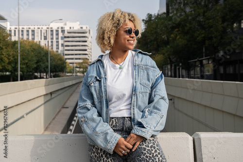 Dominican woman enjoying a sunny day outdoors photo