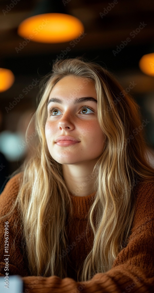 A young woman gazes thoughtfully, lost in contemplation. A young woman gazes thoughtfully, lost in contemplation.